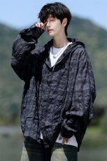 廓形防晒衬衫男夏季长袖冰丝薄款亚麻格子衬衣开衫外套CS29006P48，男装衬衫，电商B312