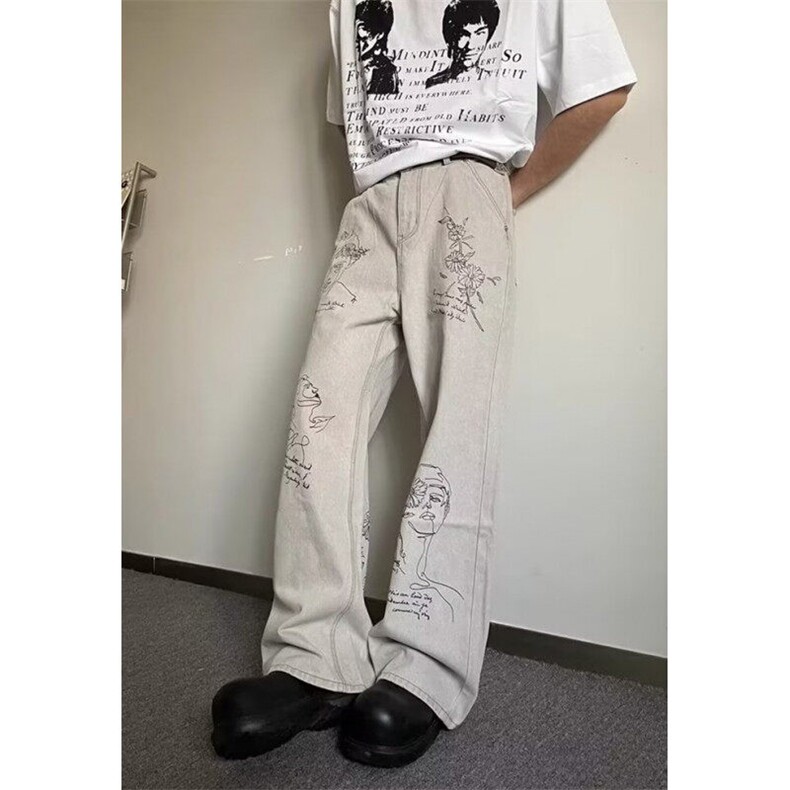 新款小众个性设计感牛仔裤男春夏季简约复古阔腿休闲长裤NA060,男装牛仔裤,星座1116A（原606A-3）