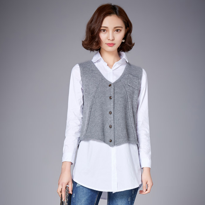 时尚百搭V领无袖针织马甲女秋冬季新款韩版宽松显瘦背心外套上衣,女装套装/套裙,安之芮娜