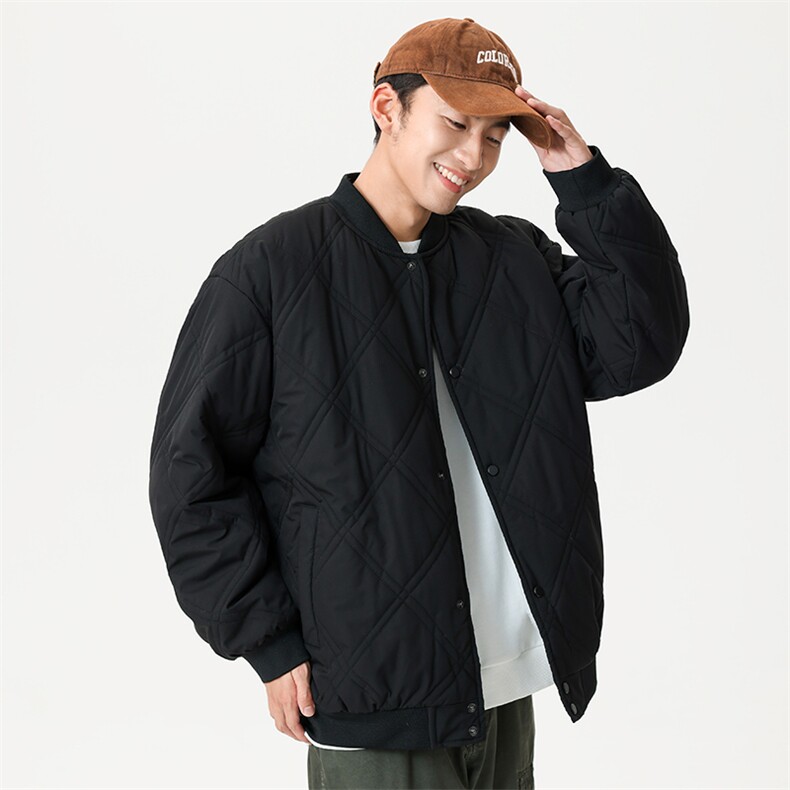 冬季纯色菱形格棒球服棉服保暖宽松休闲简约情侣款棉衣MY385-P65,男装棉衣,电商B306