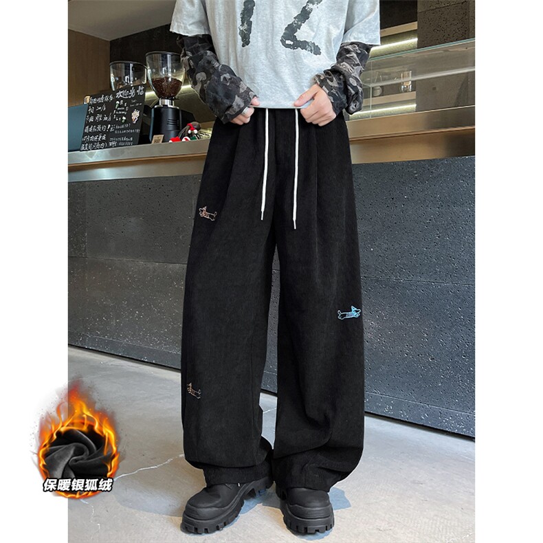 保暖银狐绒500g重磅灯芯绒腊肠狗宽松阔腿裤K5681J加绒-特P50控98，男装棉衣，电商A001