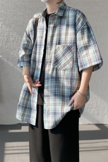 短袖衬衫男夏季新款格子磨毛衬衣DX002-特批26无差价，男装衬衫，星座214-3