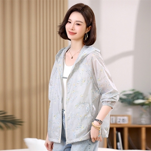 2025夏季新款防晒服短款薄款印花休闲帽防晒皮肤衣图片