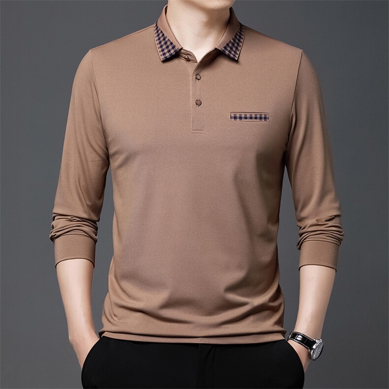 2023春装新款长袖T恤中年男士纯色宽松体恤翻领Polo衫BE88105-P48,男装Polo衫,星座1105-3