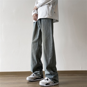 新款水洗做旧复古牛仔裤男宽松直筒秋季美式高街阔腿裤S2522-p42图片