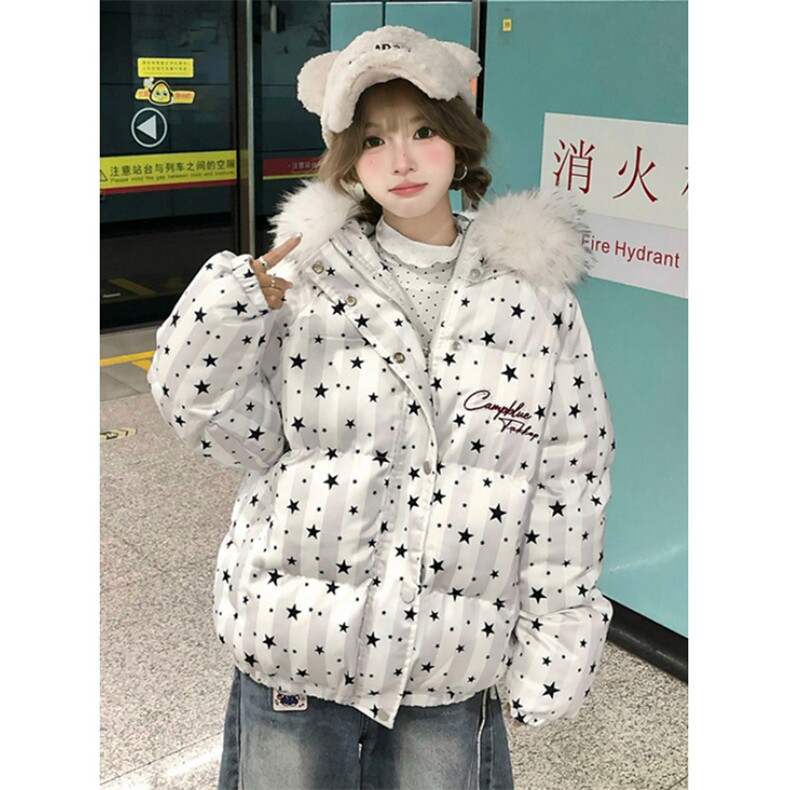 学院风美式毛领星星满印连帽面包服女座山雕棉服加厚棉袄M7843,男装棉衣,星座1116A（原606A-3）