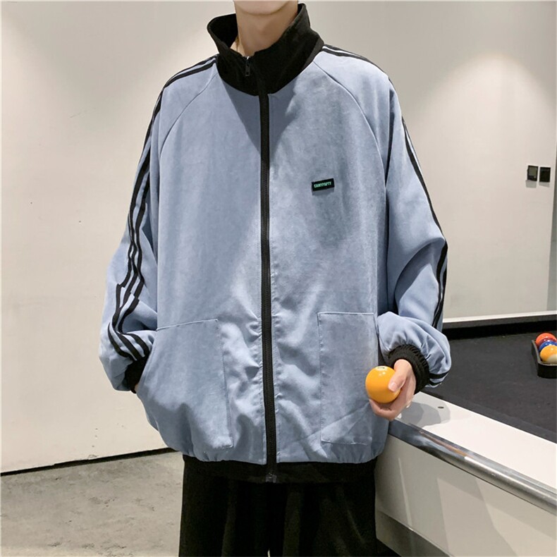 910A-DY23-P85控108秋装条纹小清新夹克女韩版情侣休闲运动外套男图片
