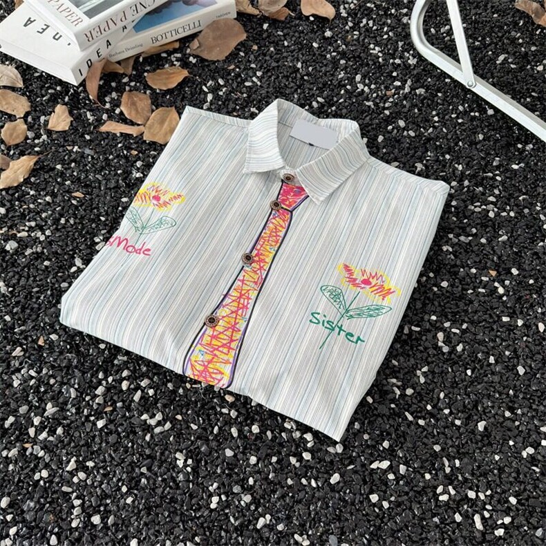 创意设计感花条纹印花手绘领带短袖衬衫男女趣味学院风涂鸦衬衣,男装工装外套,星座1013
