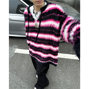 撞色条纹毛衣外套男潮针织衫套头4公分锦纶水貂毛刷毛MY9537,假披肩衬衫搭配外套图片