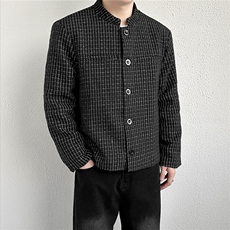 小香风短款垫肩格子外套男痞帅飞行夹克新中式西服W6647-P65，男装夹克，星座412-3
