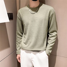 春季重磅设计感肌理压皱长袖T恤男休闲韩版慵懒风条纹打底衫上衣，男装T恤，星座516A