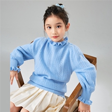 儿童100%羊毛花边领针织衫女童公主袖毛衣羊绒打底长袖打底衫，童装儿童羊毛衫，初丹羊绒童装