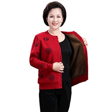 2024秋冬新款中老年男女款福字印花纽扣30%羊毛开衫，女装羊毛衫，衣恋羊绒