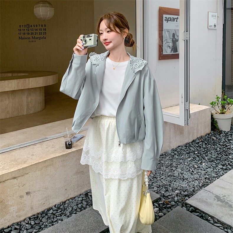 现货:春装新款时尚潮流蕾丝花边连帽上衣问题2C135-6893P135K208,女装短外套,2C135