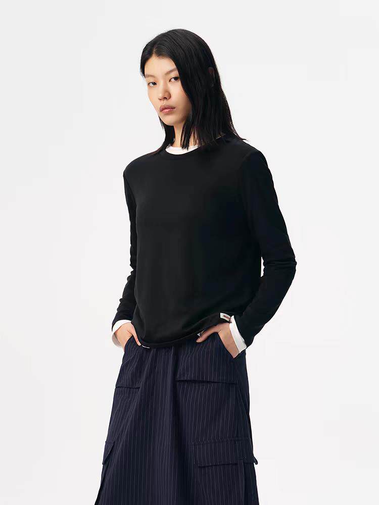 2025正肩圆领休闲长袖T恤女25秋季新品通勤上衣,女装T恤,泰合衣坊
