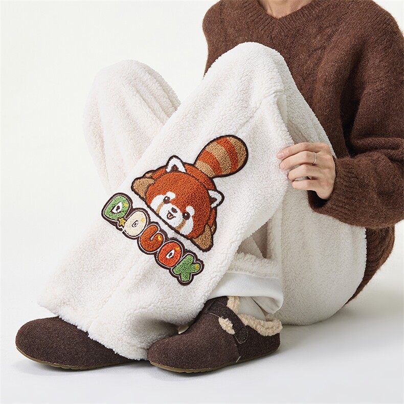 冬季新款加厚羊羔绒绣章设计感宽松休闲裤B315-K25896-特p42控78,男装休闲裤,电商B315