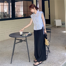 ：夏装新款韩系设计刺绣衬衫阔腿裤两件套2C135-8853P145K218，女装套装/套裙，2C135