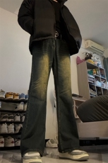 B221美式ins高街暗黑光版修身微喇牛仔裤LK23137-P55控78，男装牛仔裤，电商B221