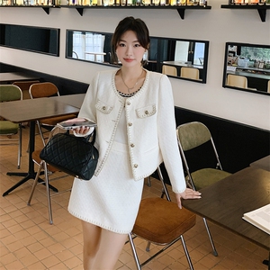 小香风套装女2025新款春秋季高级感气质名媛粗花呢短外套半身裙子图片