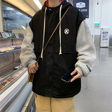 冬季加绒拼接羊羔毛连帽服男潮牌衣宽松保暖外套W6555-P98，男装棉衣，星座512-3
