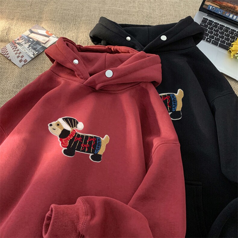冬装腊肠狗毛巾绣宽松加绒连帽卫衣A025-W693-P50加绒P60控68,男装卫衣,电商A025