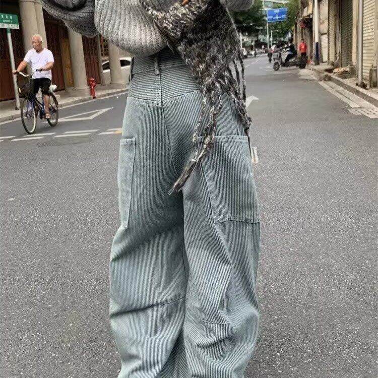 美式复古弯刀牛仔裤女新款高街设计感宽松休闲显瘦阔腿拖地裤，女装牛仔裤，星座506A