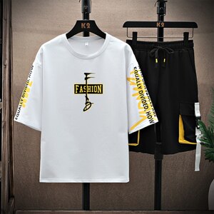 夏装新款潮牌半袖青少年运动休闲两件套T恤短袖套装男F212P68图片