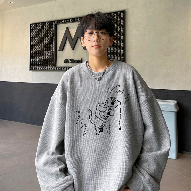 华夫格！华夫格上衣男圆领华夫格卫衣男大码长袖t恤男HY234-特P23,男装T恤,电商B367