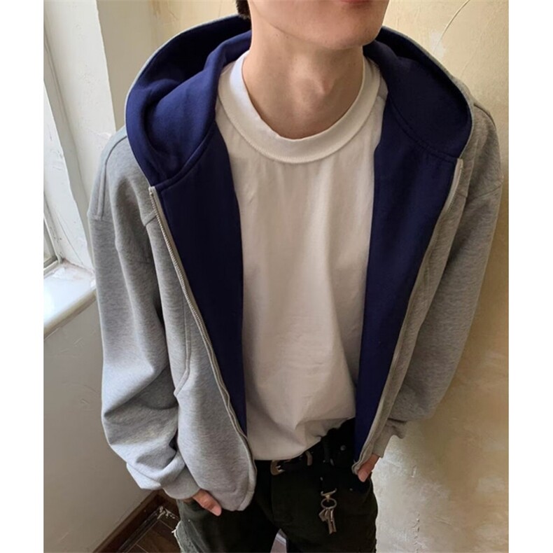 连帽卫衣开衫男女春秋美式潮牌重磅撞色情侣帽衫外套WA01,女装短外套,星座1116A（原606A-3）