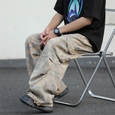 迷彩工装裤男韩版潮流多口袋高街帅2023夏季ins宽松长裤K4204-P51，男装休闲裤，星座412-3