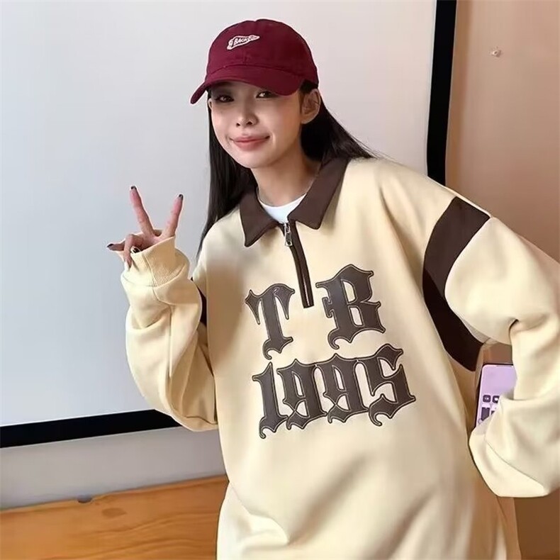 美式星星字母重磅卫衣女春秋冬学生宽松oversize复古加绒连帽外套图片
