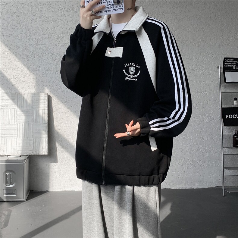 WY10190-特P60420g重磅-高品质-条纹设计感大码保暖卫衣外套男,男装棉衣,电商A059