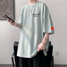YT26244-P30亚短袖t恤男大码五分袖男宽松七分袖港风模特，男装T恤，电商A040