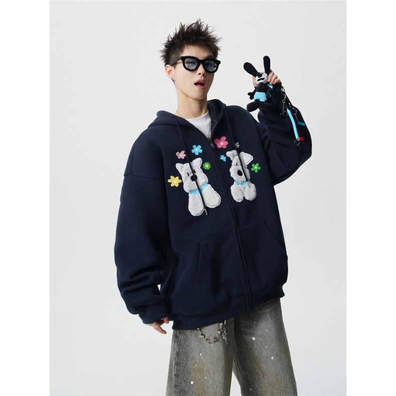 706-1-LK7857-P78现货秋季美式小狗刺绣连帽开衫卫衣情侣外套,女装短外套,星座706