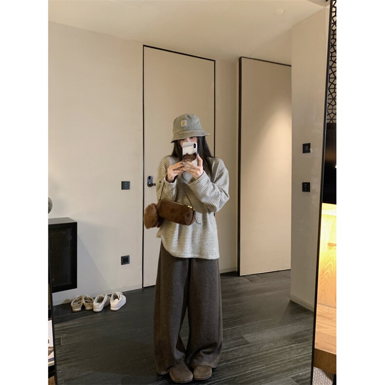 现货慵懒风条纹长袖t恤男女秋冬季休闲上衣Z160-P35特批,男装T恤,电商C233B