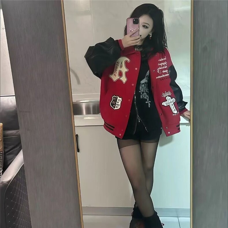 美式棒球服外套男女秋季新款洋气宽松休闲学院风设计感夹克上衣,男装夹克,星座218-8