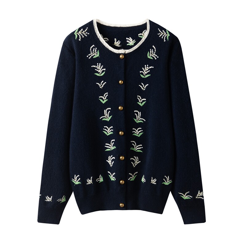 2025年秋季单件通勤时尚百搭通勤简约休闲刺绣开衫，女装羊绒衫，暖习羊绒
