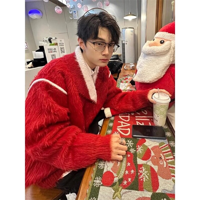 日常冬季套头长袖青少年磨毛美式加厚宽松情侣装针织毛衣V领,男装针织衫/毛衣,星座506A