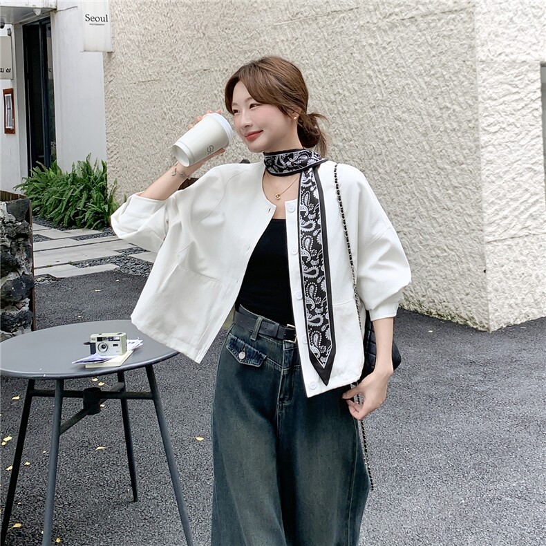 档口现货2025新款春秋女装休闲风衣短外套送丝巾p140-k218,女装短外套,2C266