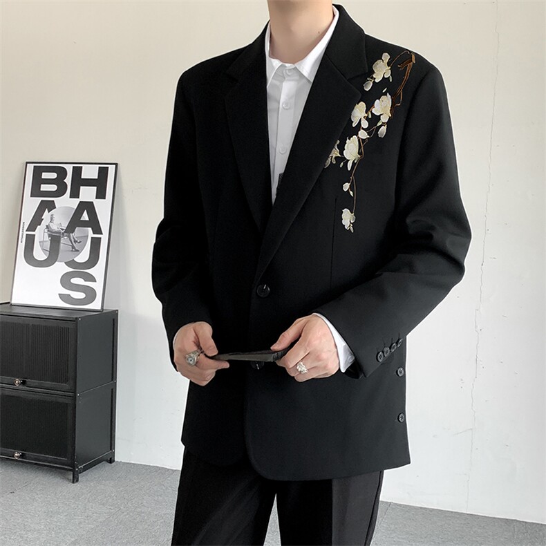 2025新中式中山装刺绣西服结婚礼服登记戗驳领男西装结婚外套,男装西服,星座909