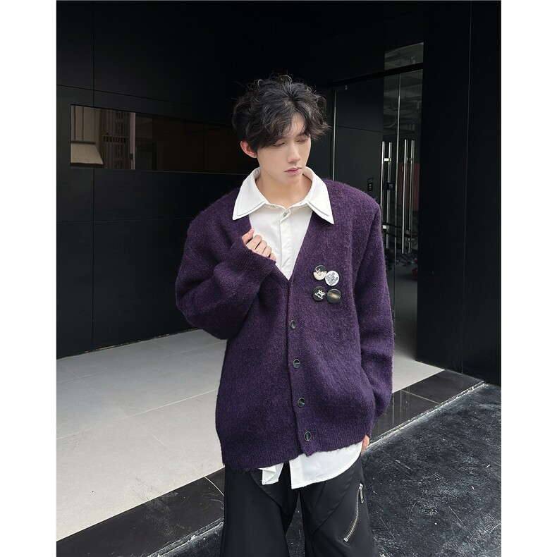 高级感针织开衫男女秋冬新款胸针宽松慵懒风毛衣外套MY98022-p64,男装针织衫/毛衣,星座1008