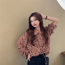 夏季新款复古港味宽松中长款慵懒风薄款防晒衣长袖花衬衫上衣女秋，女装衬衫，潮品会