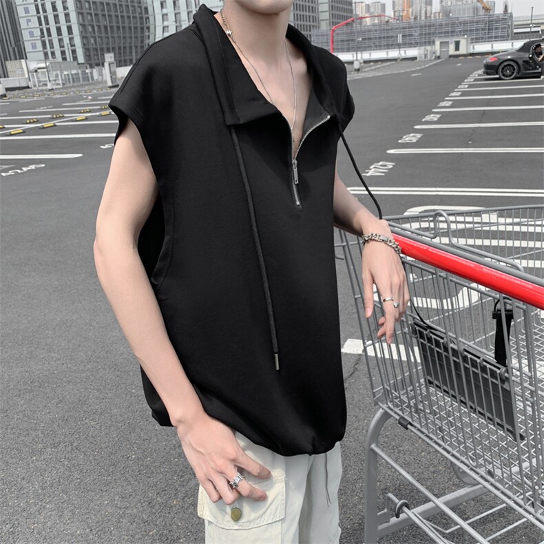 背心男士韩版潮流无袖高街帅气夏季纯色2024新款insT恤ST356-P33图片
