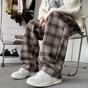 8XL-M 特大码加厚毛呢料格子休闲裤宽松直筒长裤子男裤毛呢裤K946图片