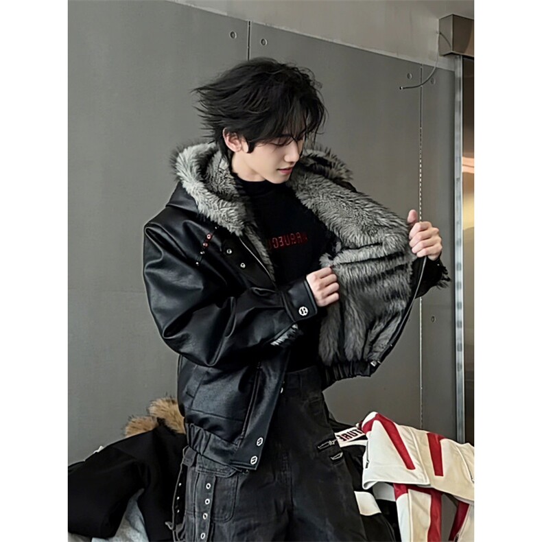 706-1-MY3145-P148冬季男士连帽座山雕毛加厚领棉服短款外套,男装棉衣,星座706-1