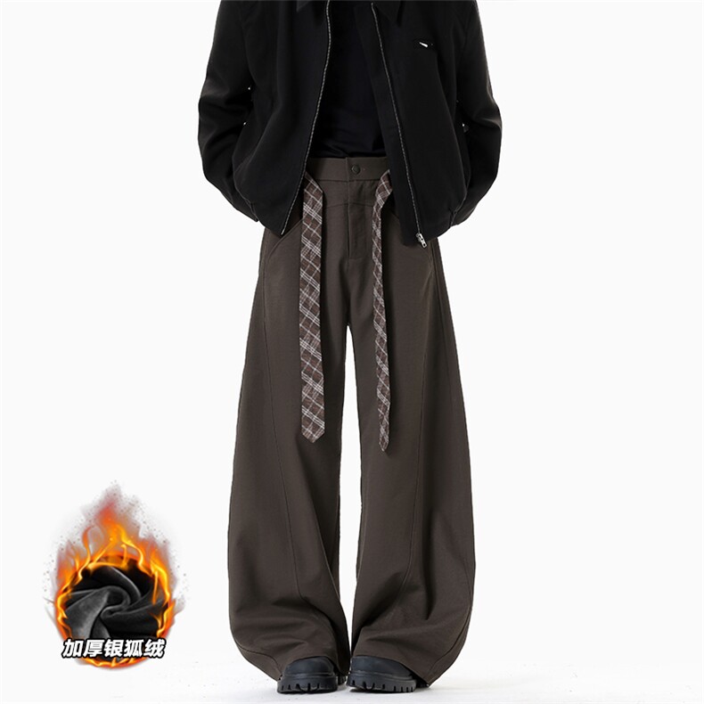 冬季加厚银狐绒480g重磅腰带设计弯刀裤男K24060J加绒-特P58控108，男装卫衣，电商A001