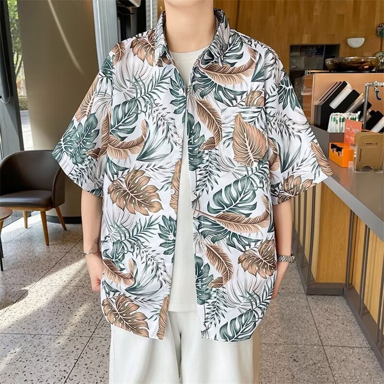 夏季男士印花短袖衬衫四面弹个性衬衣外套图片