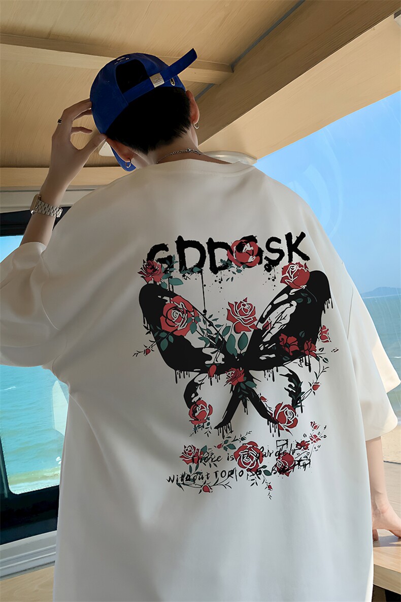 已注册/夏季外景纯棉个性蝴蝶圆领短袖T恤男宽松体恤衫DT9676/P25,男装T恤,电商B316