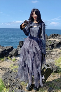小清新不规则网纱吊带连衣裙套装女春秋2025新款独特超好看长裙子图片