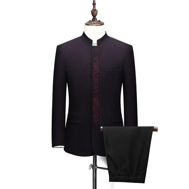 春秋中山装两件套男士中年风新中式休闲西服唐装MJ591T-P195，男装西服，星座1105-3